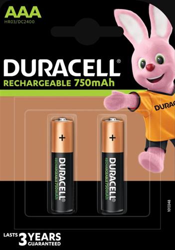 Blister da 2 batterie ricaricabili Ni-Mh ministilo AAA 1,2V 750mAh Duracell  Recharge Plus